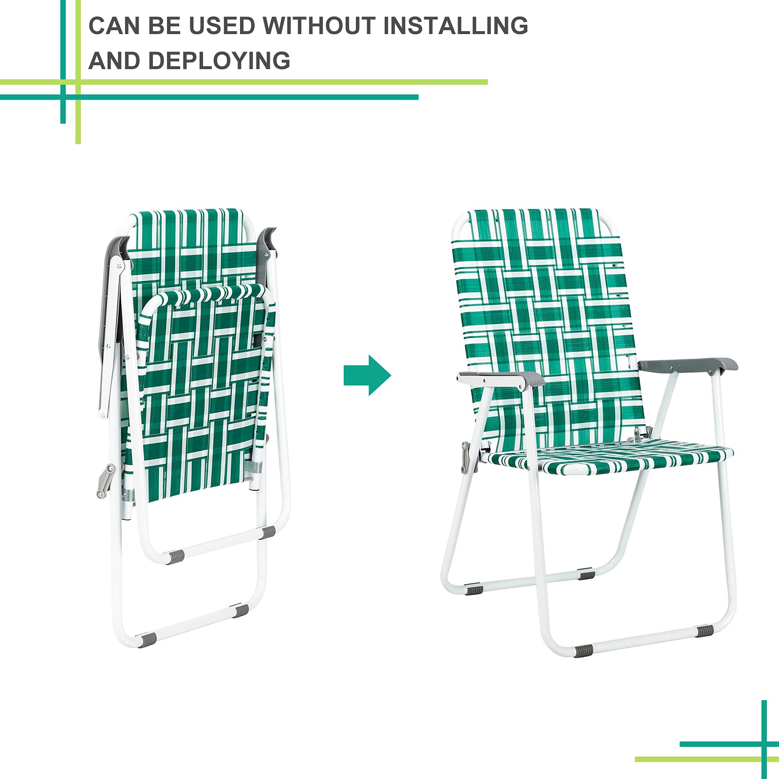 2 Pack Portable Folding Beach Chairs - 265lbs Capacity Lightweight Outdoor Chairs with Steel Frame for Patio, Lawn, Pool, Camping & Beach (Lime Green) - Perfect for Relaxing, Sunbathing & Outdoor Gatherings