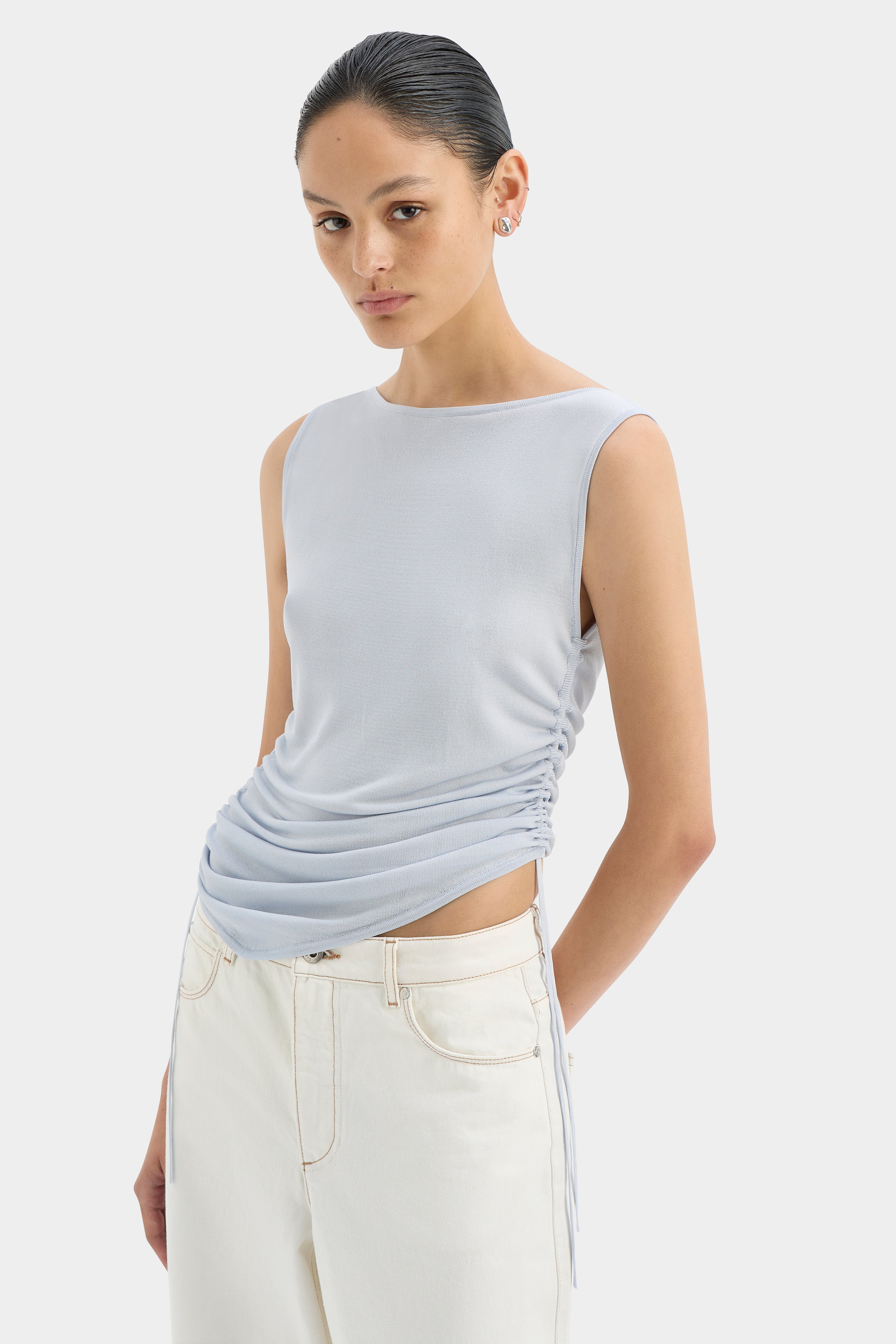 Yolanda Ruched Tank Top for Women - Stretchy Sleeveless Blouse for Casual Wear & Summer Outfits