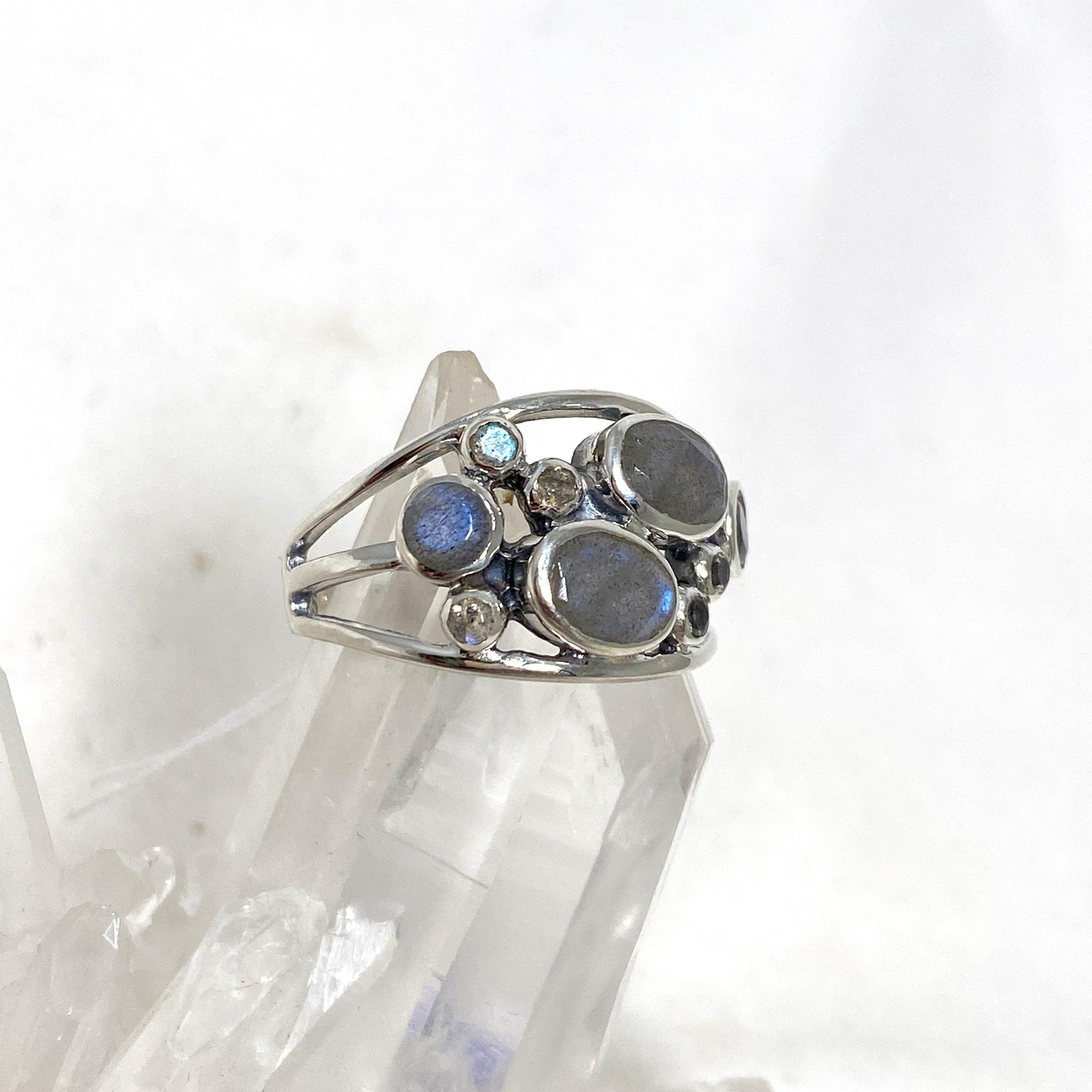 Labradorite Faceted Multistone Gemstone Ring in Sterling Silver - Elegant & Unique Jewelry for Women, Perfect for Parties, Weddings & Special Occasions