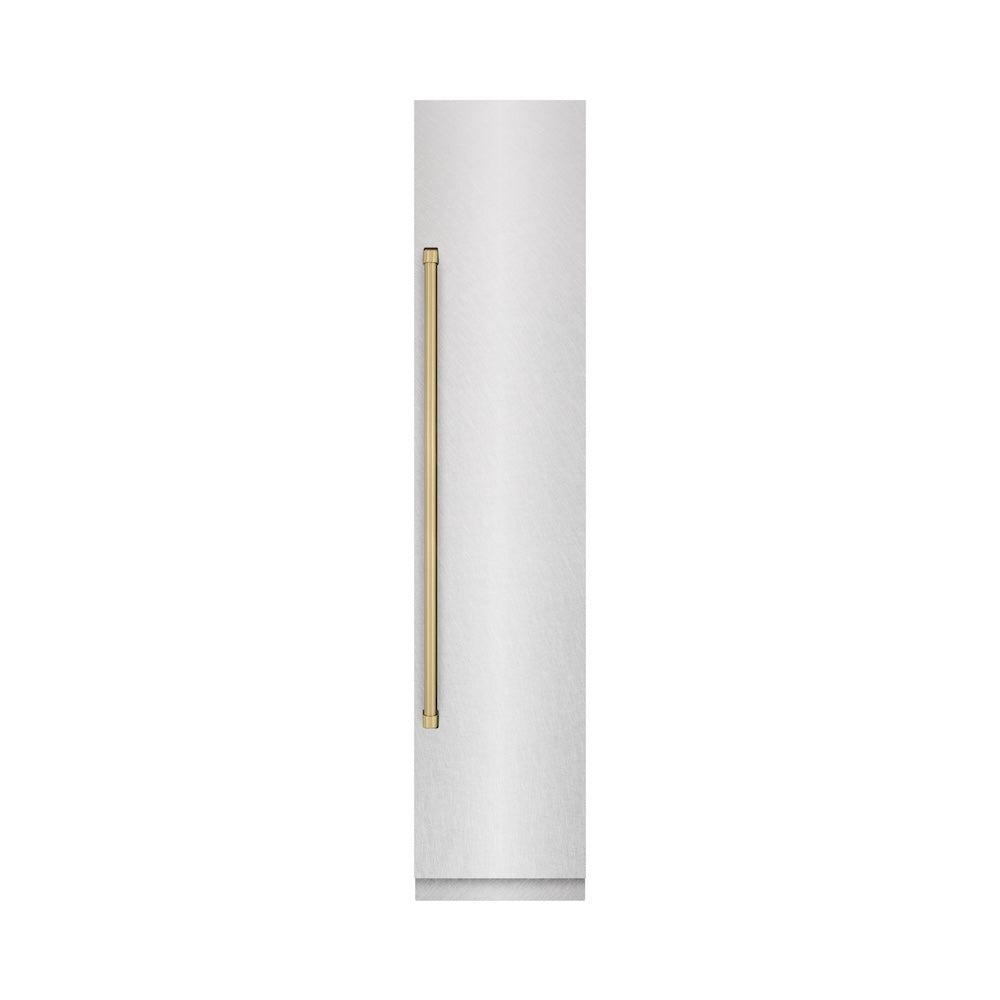 ZLINE Autograph Edition 18 Inch 8.6 cu ft Right Hinge Column Freezer - Stainless Steel with Graphite Gray Interior & Champagne Bronze Accents (RCFVRZ SN 18 CB) - Perfect for Home Kitchen, Basement, or Garage Storage