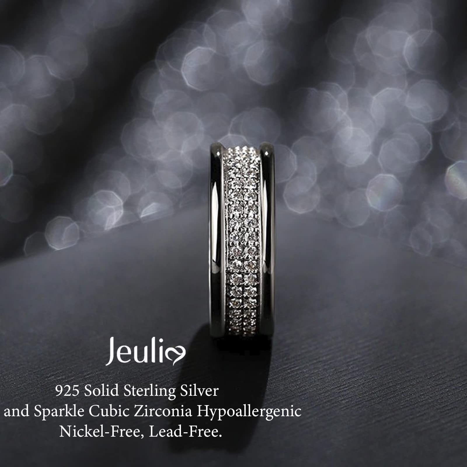 Jeulia Sterling Silver Two-Tone Round Cut Wedding Band Set for Men & Women – Diamond Engagement Ring Stackable Rings with Jewelry Gift Box – Perfect for Anniversaries, Proposals & Couple Jewelry Gifts