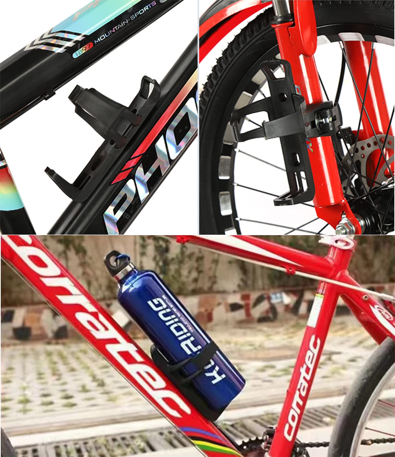 2 Pack Universal Bicycle Water Bottle Cage Holder - Adjustable 360° Rotating Bike Cup Mount for Mountain Bikes, Strollers & Walkers | Perfect for Cycling, Hiking & Outdoor Activities (Black)