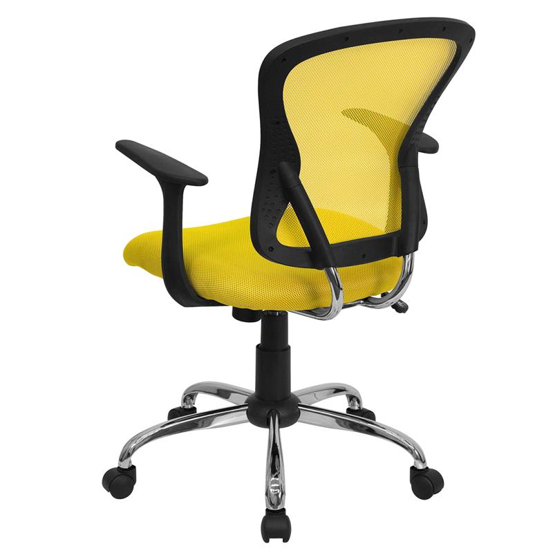 FLASH Alfred Mid Back Black Mesh Swivel Task Office Chair with Chrome Base and Arms - Ergonomic Desk Chair for Home Office, Computer Work & Gaming