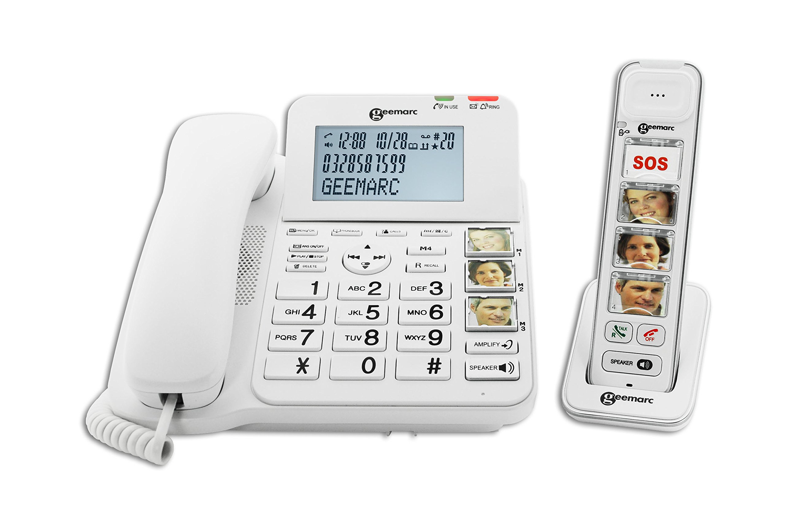 Geemarc Amplidect 295 Combi Photo - Loud Corded & Cordless Phone with Answering Machine, Custom Photo Buttons for Seniors - Hearing Aid Compatible for Mild to Moderate Hearing Loss - Perfect for Elderly Care & Home Use