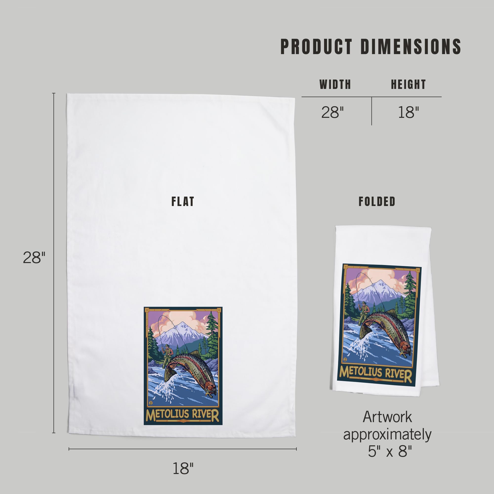 Lantern Press Metolius River Oregon Fisherman Cotton Tea Towel - 100% Cotton Decorative Hand Towel for Kitchen, Home Decor & Gifts | Perfect for Drying Dishes, Decorating Farmhouse Kitchen, and Hostess Gifts