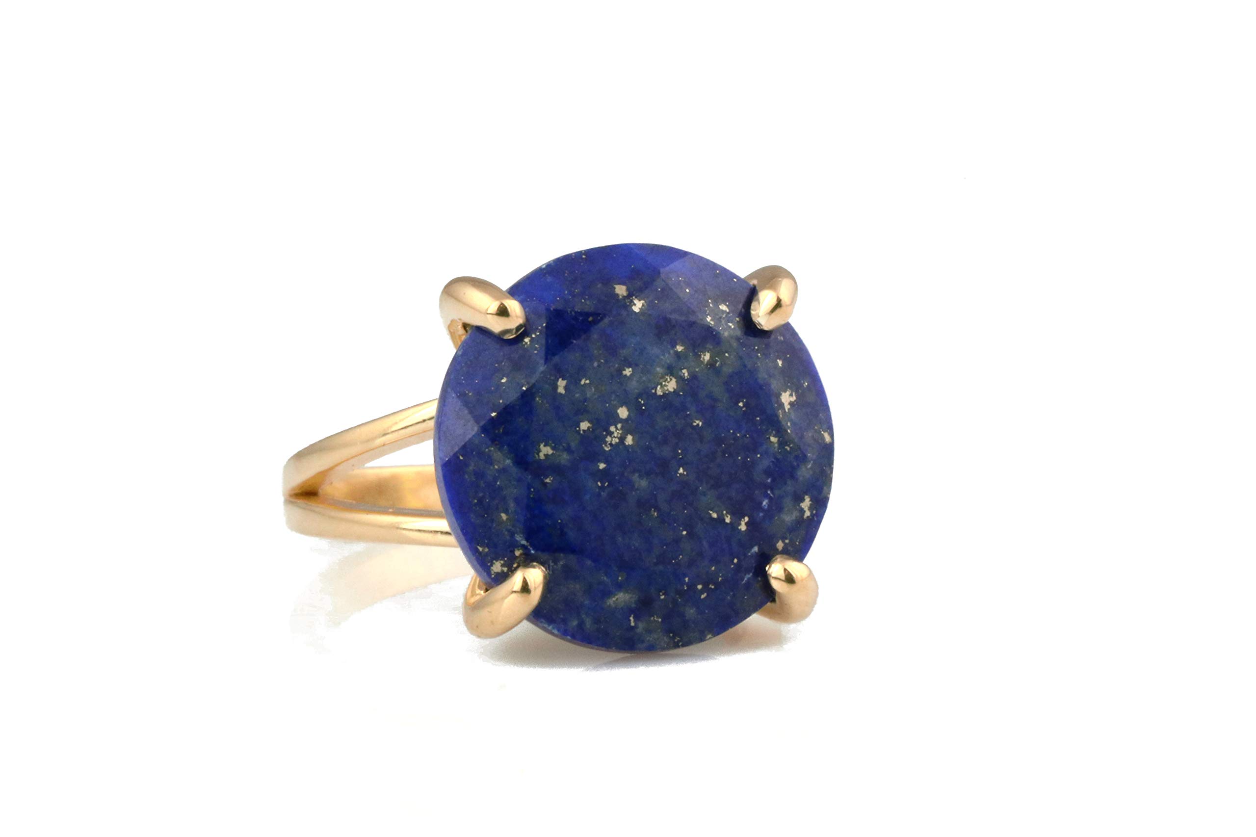 Handmade 14k Rose Gold Lapis Lazuli Gemstone Ring for Women | Round Cut Blue Stone Jewelry | Perfect for Weddings, Anniversaries & Evening Parties | Elegant Gift Box Included