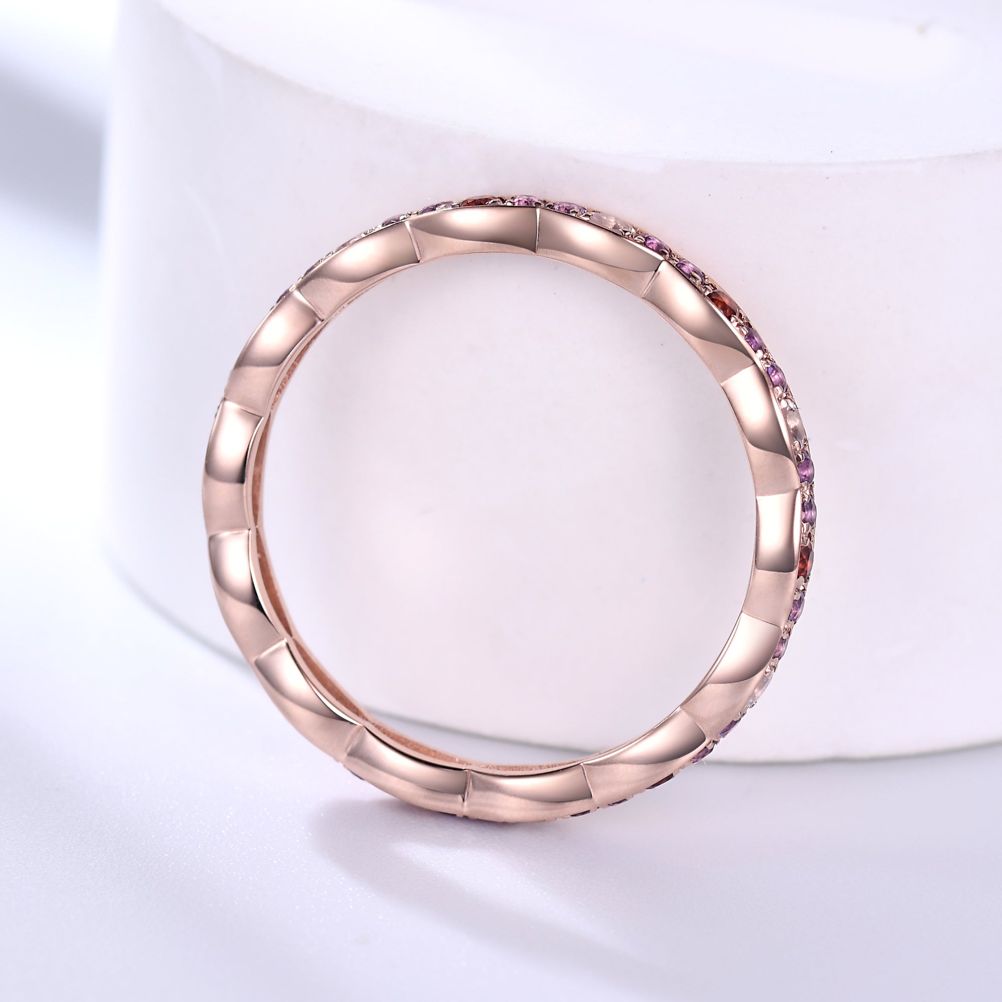 Moonstone Garnet Amethyst Rose Gold Wedding Band - Full Eternity Ring for Women - Perfect for Engagement, Anniversary & Bridal Jewelry Gifts