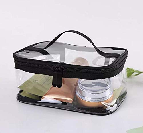 KHODIYAR Clear PVC Travel Toiletry Bag with Handle - Waterproof Cosmetic Organizer Pouch for Women - Perfect for Airplane Carry-on, Gym Essentials & Makeup Storage