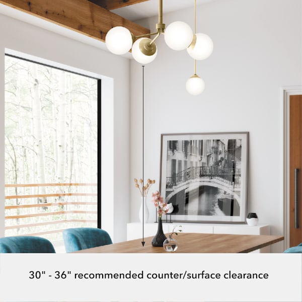 Hunter Hepburn 4-Light Modern Brass Chandelier - Elegant Painted Finish for Dining Room, Bedroom & Living Room Lighting
