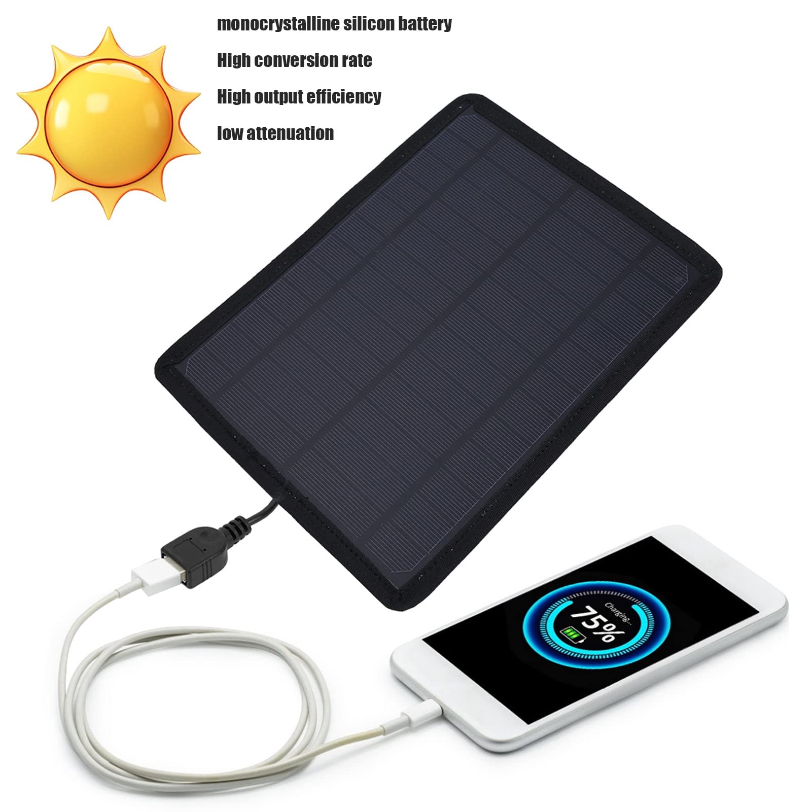 EVTSCAN 5.3W 6V Portable Solar Panel with USB Output - Compact 9x7 Inch Monocrystalline Solar Charger for Outdoor Adventures, Camping, Hiking & Emergency Power (Compatible with Smartwatches, Cameras, Phones, Laptops & LED Flashlights)