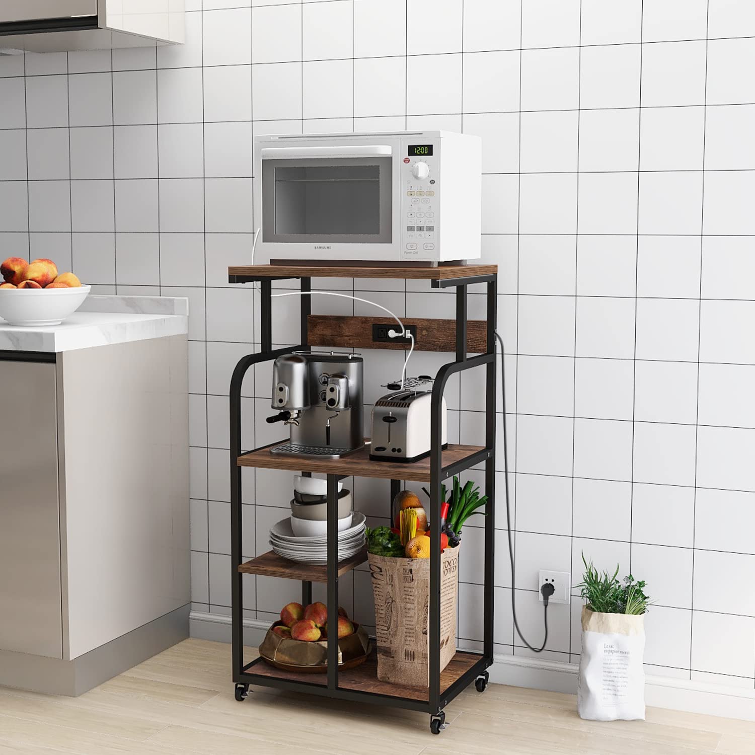 VEDECASA 3-Tier Rolling Printer Stand with Charging Station & USB Port - Adjustable Shelf, 21.2