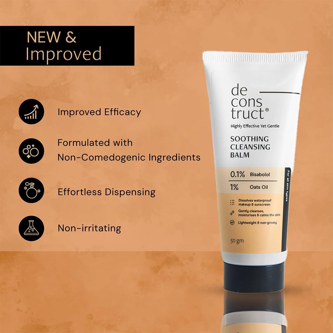 Debilio Soothing Makeup Cleansing Balm - 0.1% Bisabolol & 1% Oats Oil Formula | Gentle Makeup Remover for Normal, Dry & Combination Skin | Deep Cleansing to Remove Excess Oil, Dirt & Unclog Pores | Detoxifying Facial Cleanser for Men & Women | 50g | Perfect for Daily Skincare Routine & Travel-Friendly Size
