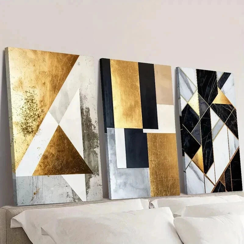 3Pcs Abstract Black & Gold Marble Texture Wall Art Set - 40x60cm Framed Canvas Prints - High Quality Australian Made - Ready to Hang for Living Room, Bedroom & Office Decor