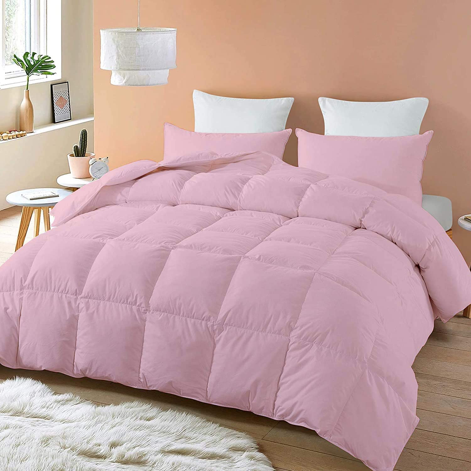 Luxury Queen Size Hotel Quality Ultra Soft Organic Cotton All-Season Quilted Comforter with Corner Tabs - Box Stitched Down Alternative 400 GSM 800 Thread Count - Perfect for Bedroom, Guest Room & Nursery (Baby Pink)