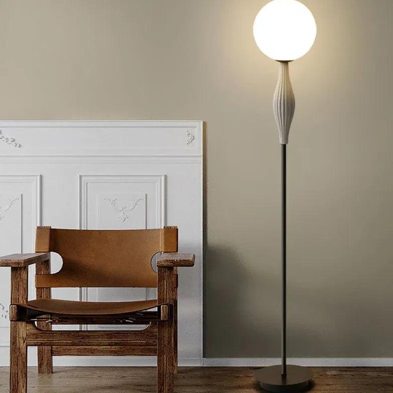 Modern White Sphere Long Rod Minimalist Floor Lamp - Sleek Contemporary Lighting for Living Room, Bedroom & Office Decor