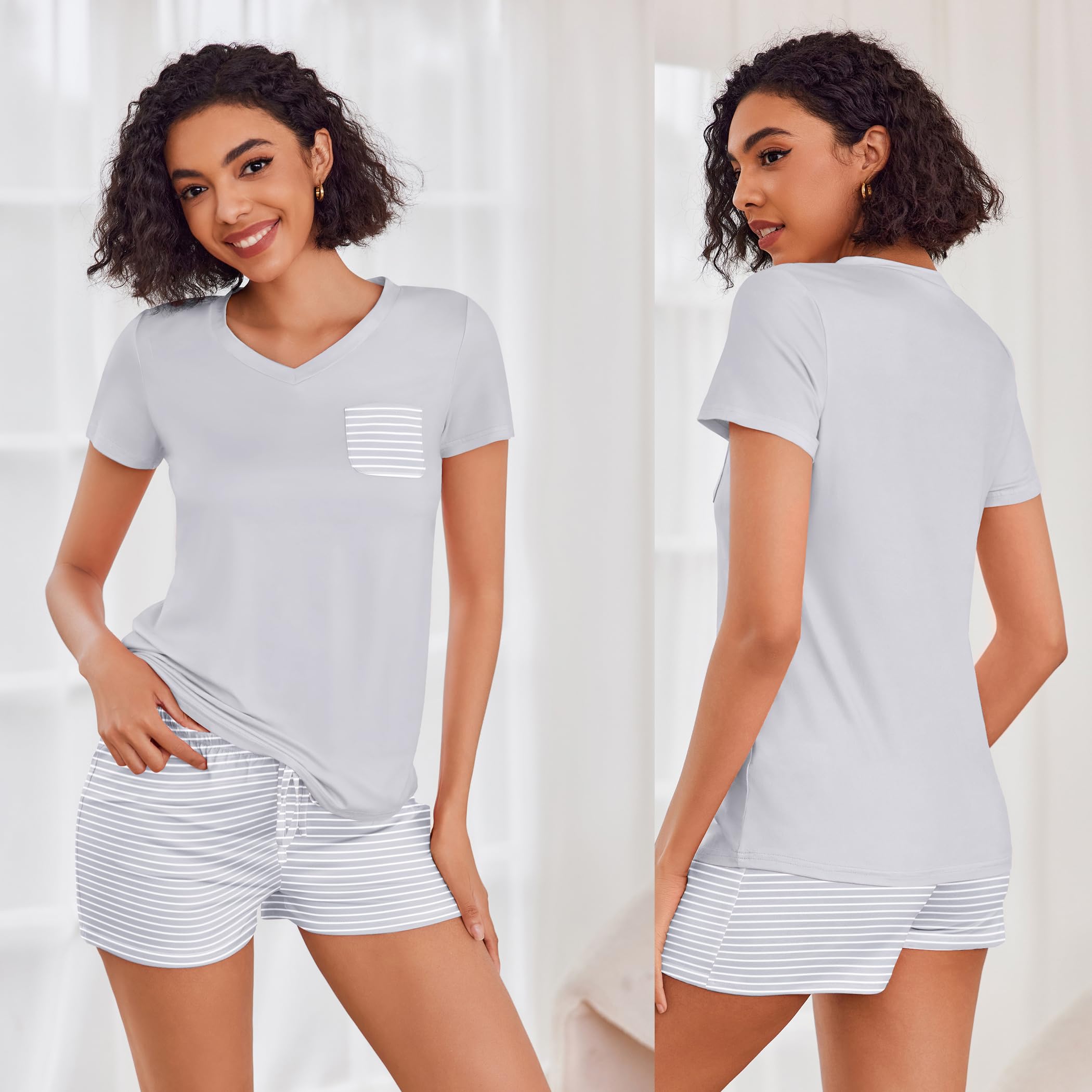 Ekouaer Women's Pajama Sets - Soft Short Sleeve Sleepwear with V-Neck, Comfortable Lounge PJS for Women | Perfect for Sleeping, Relaxing at Home, and Summer Nights