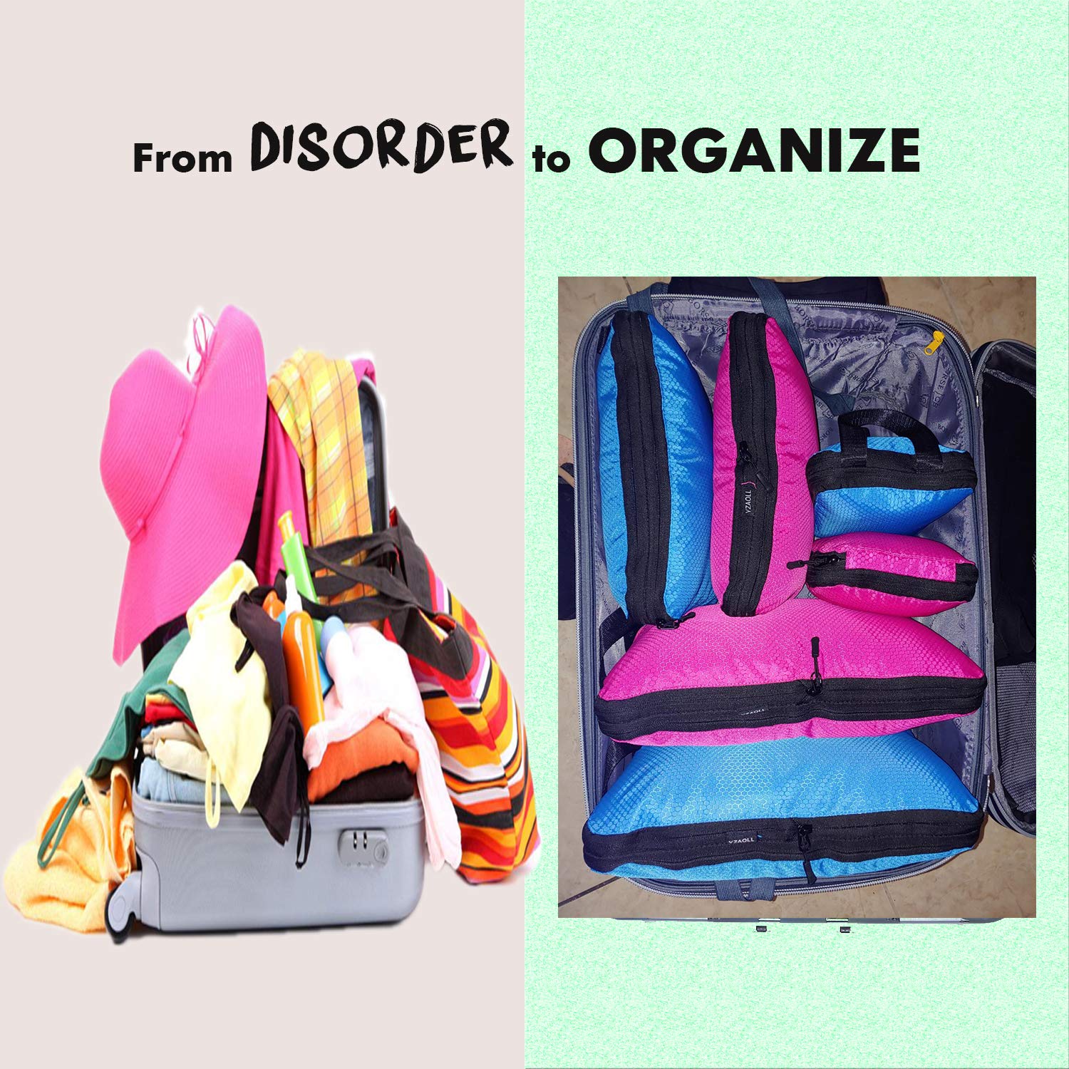 YZAOLL 6-Piece Kids Travel Compression Packing Cubes Set - Space-Saving Luggage Organizers for Boys & Girls (Green Rose) | Perfect for Family Vacations, School Trips & Camping Accessories