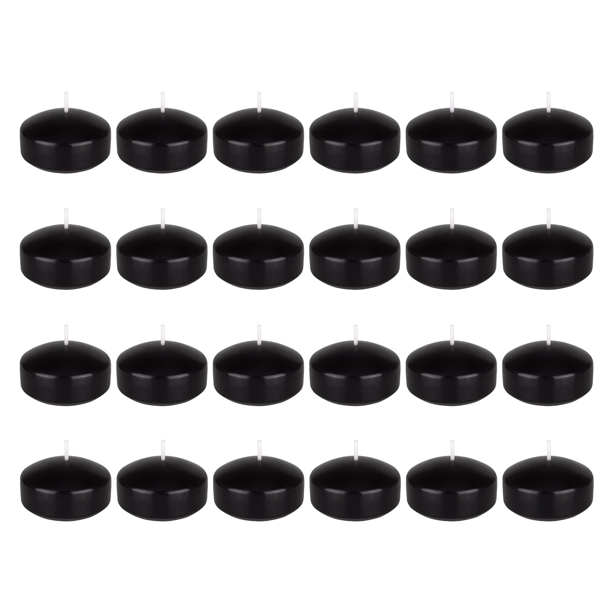 SRG 24-Pack Unscented Black Floating Disc Candles - 2 Inch Hand-Poured Paraffin Wax Tea Lights for Home Decor, Weddings, Baby Showers & Parties | Romantic Dinner, Spa Bath, Pool & Table Centerpiece Decorations