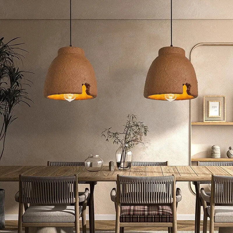 Modern Clay Dome Pendant Light - Handcrafted Ceramic Hanging Lamp for Kitchen Island, Dining Room & Bedroom Lighting - Natural Earthy Home Decor