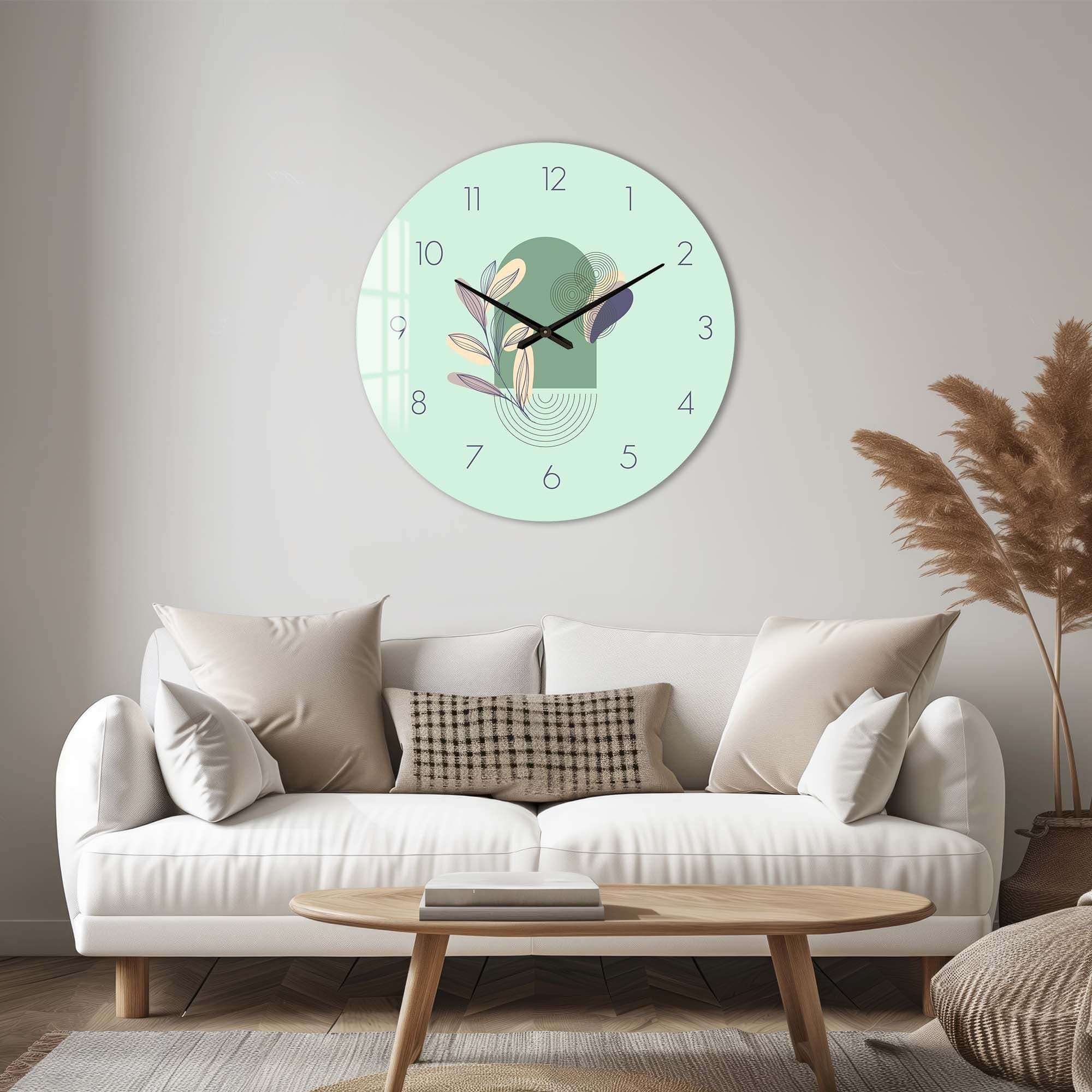 Lunaria Mint Glass Wall Clock - Modern Decorative Silent Non-Ticking Clock for Living Room, Bedroom, Office & Kitchen