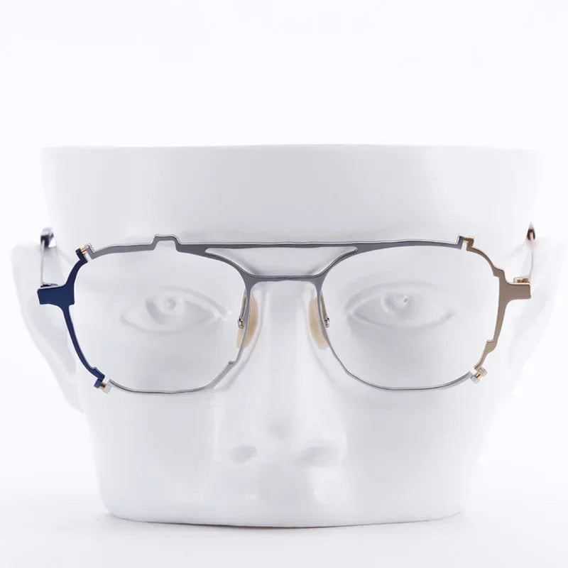Aror Unisex Full Rim Square Double Bridge Titanium Eyeglasses 49480 - Lightweight Durable Frame for Reading, Work & Fashion (Silver/Black) - Perfect for Office, Driving & Everyday Wear