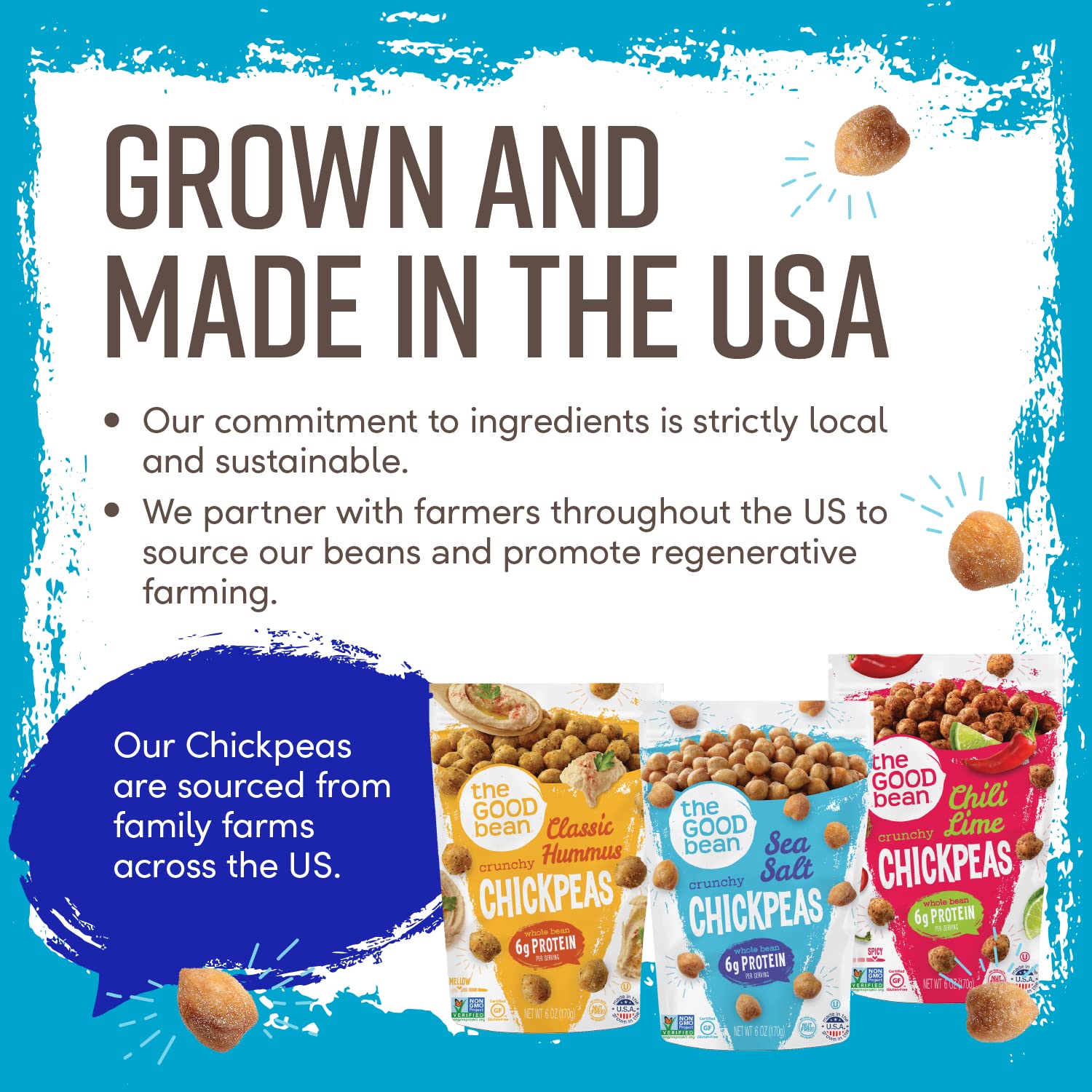 The Good Bean Crunchy Chickpeas - Sea Salt Flavor, 6 oz Resealable Bag | Roasted Chickpea Snacks | Vegan, Gluten-Free, High Protein & Fiber | Perfect for On-the-Go Snacking, Lunch Boxes & Healthy Office Treats
