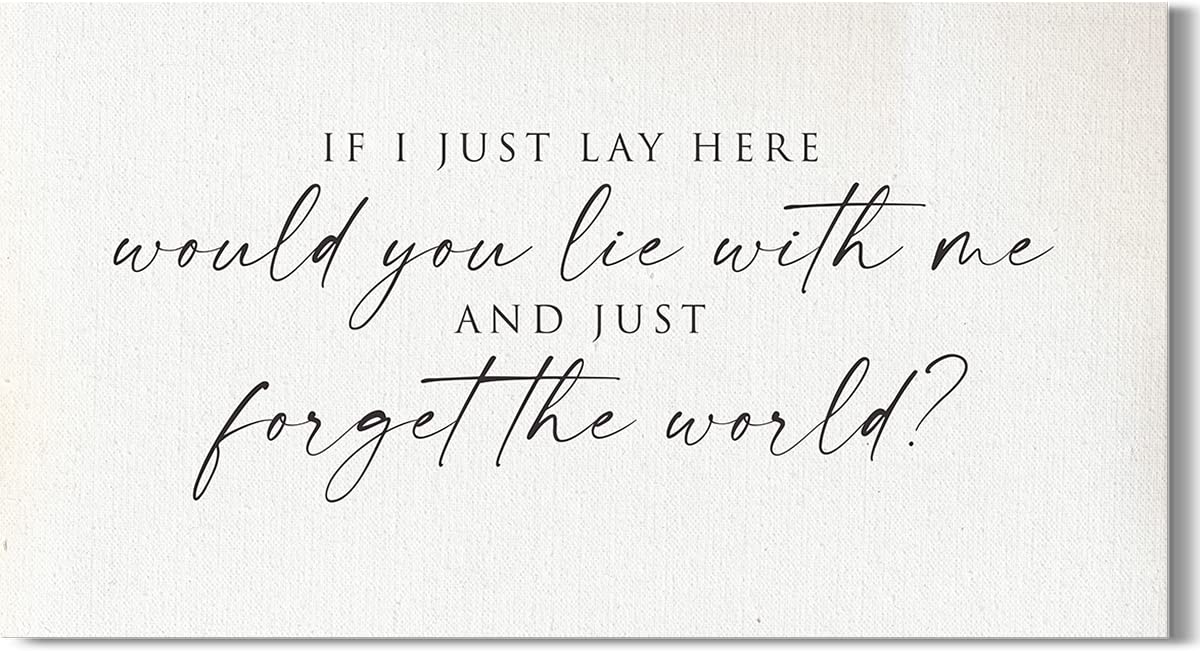 Lie with Me and Forget the World - Romantic Minimalist Canvas Wall Art for Master Bedroom - Couples Home Decor - Perfect Wedding & Anniversary Gift - 24x12 Ready to Hang - Ideal for Bedroom, Living Room & Wedding Venue Decor