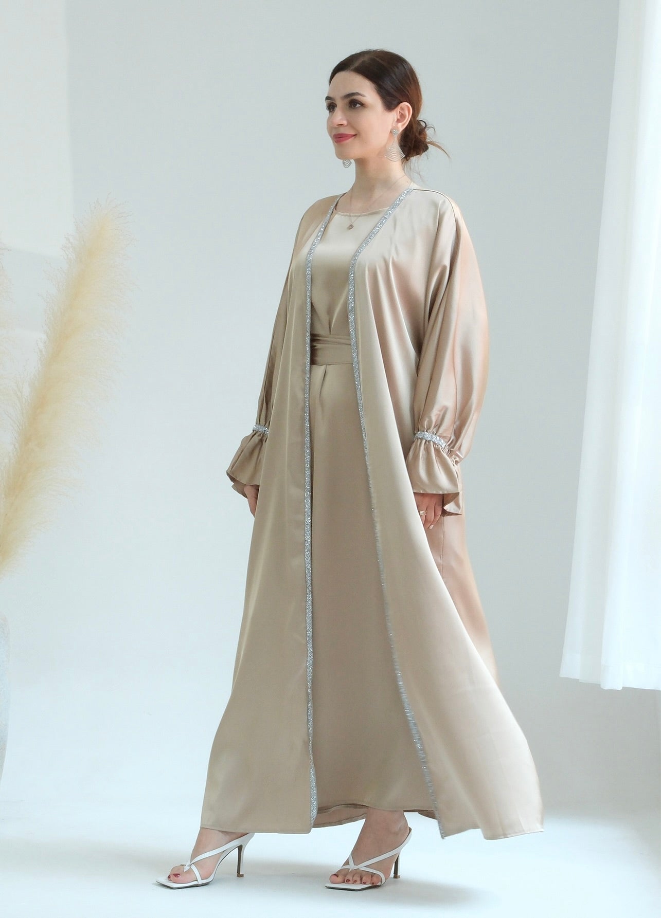 Aria2 Women's 3-Piece Matching Set - Champagne Lace Loungewear for Bridal Shower, Honeymoon & Romantic Getaways