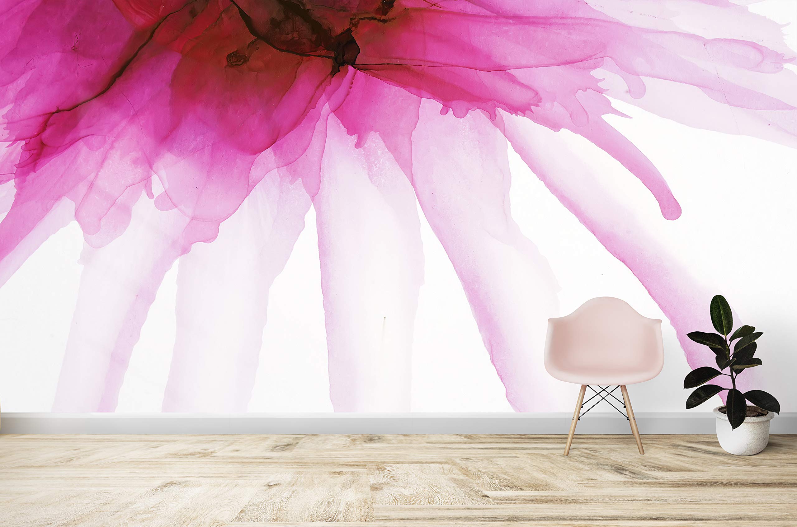 Pink Flower Watercolor Alcohol Ink Stain Abstract Design Peel and Stick Wallpaper - Removable Self-Adhesive Wall Mural for Bedroom, Living Room, Office Decor (9ft Tall x 4ft Wide, #6252)