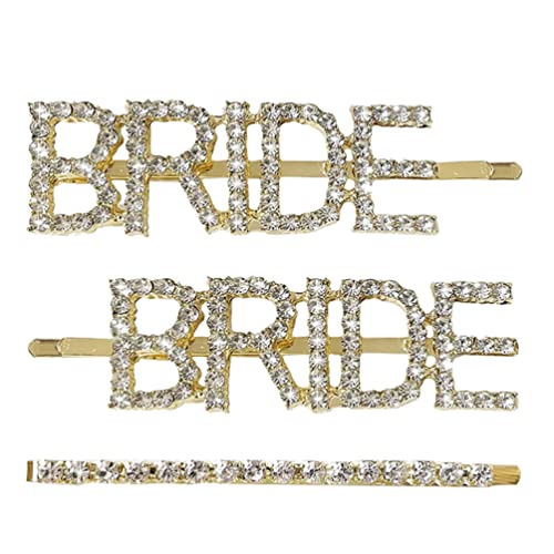 Abaodam 3PCS Rhinestone Hair Clips for Women - Sparkling Crystal Letter Bobby Pins Wedding Bridal Hair Accessories - Perfect for Brides, Prom, Parties & Special Occasions (Golden)