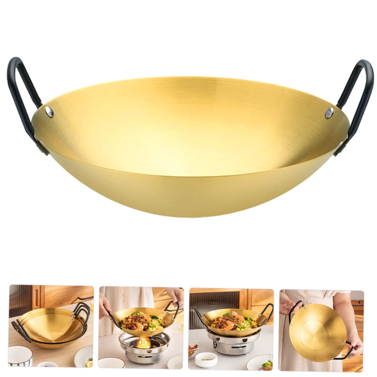 Premium Thickened Stainless Steel Frying Pan - Heavy Duty Wok Skillet with Non-Stick Coating, Double Handle for Safe Cooking - Ideal for Stir-Fry, Sauteing & Stove Top Cooking - Perfect for Home Chefs & Professional Kitchens