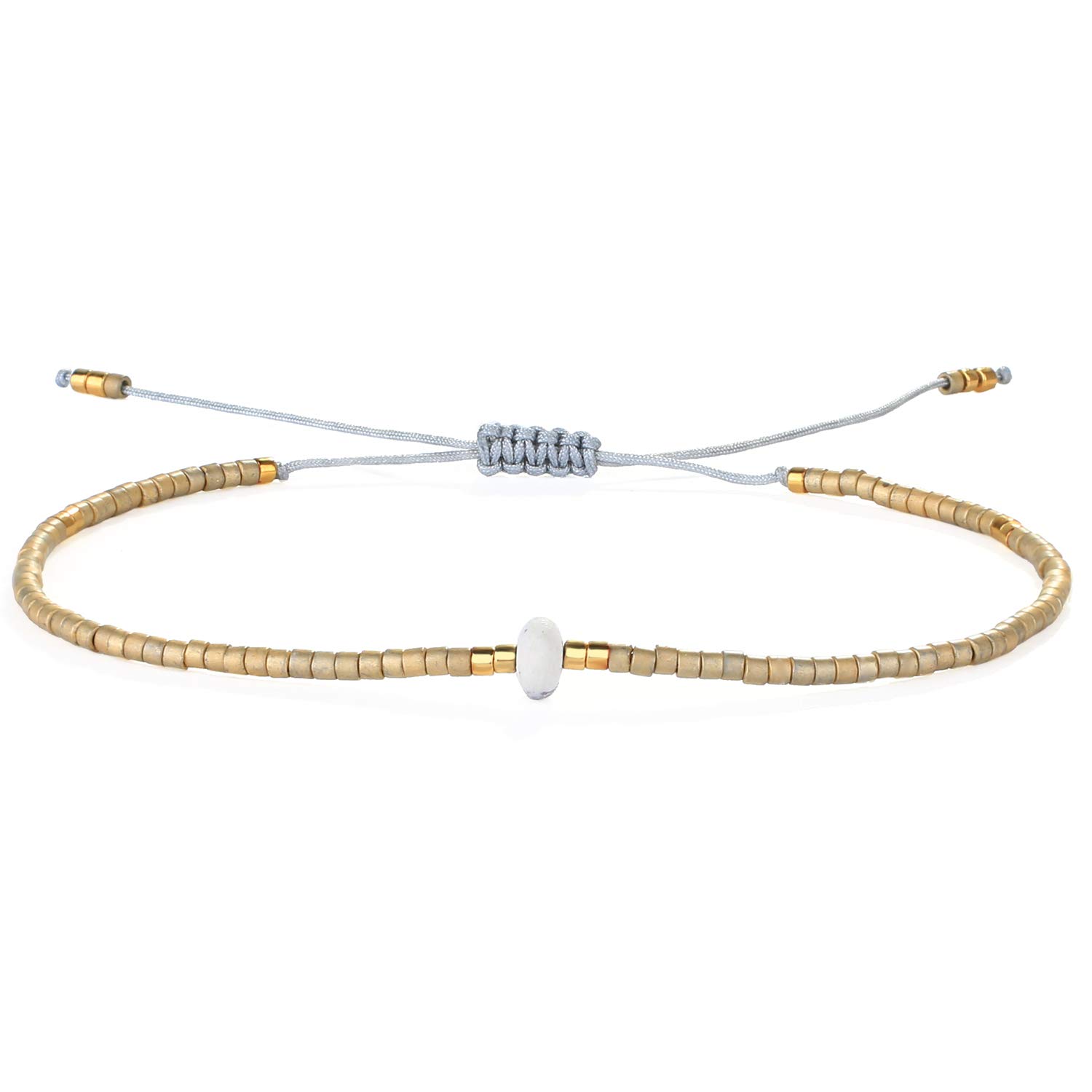 KELITCH Agate Seed Beads Friendship Bracelets for Women - Thin Stretch Bracelets with Natural Stones, Boho Beaded Jewelry for Beach, Summer, Yoga and Gift Giving