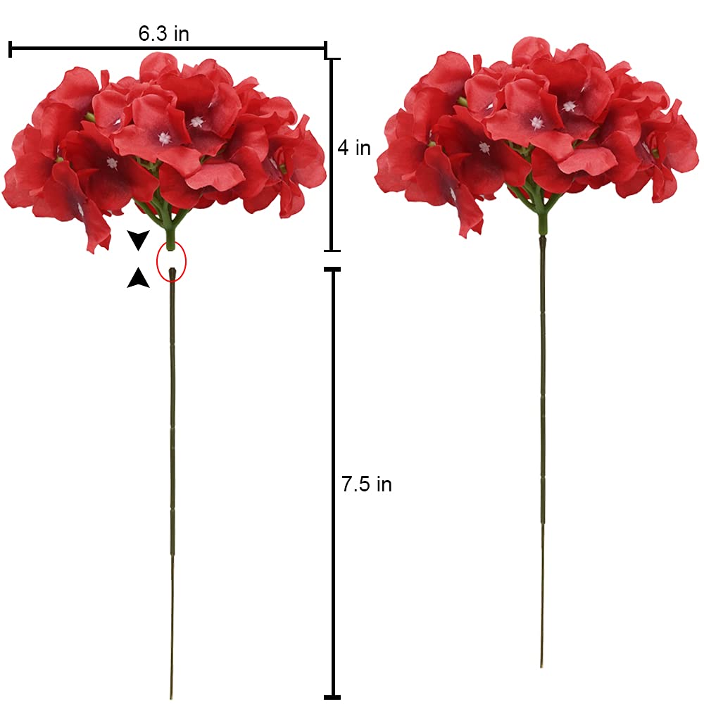 10 Pack Red Silk Hydrangea Flower Heads with Stems - DIY Wedding Bouquets, Centerpieces, Party Decorations - Perfect for Baby Showers, Home Decor & Floral Arrangements