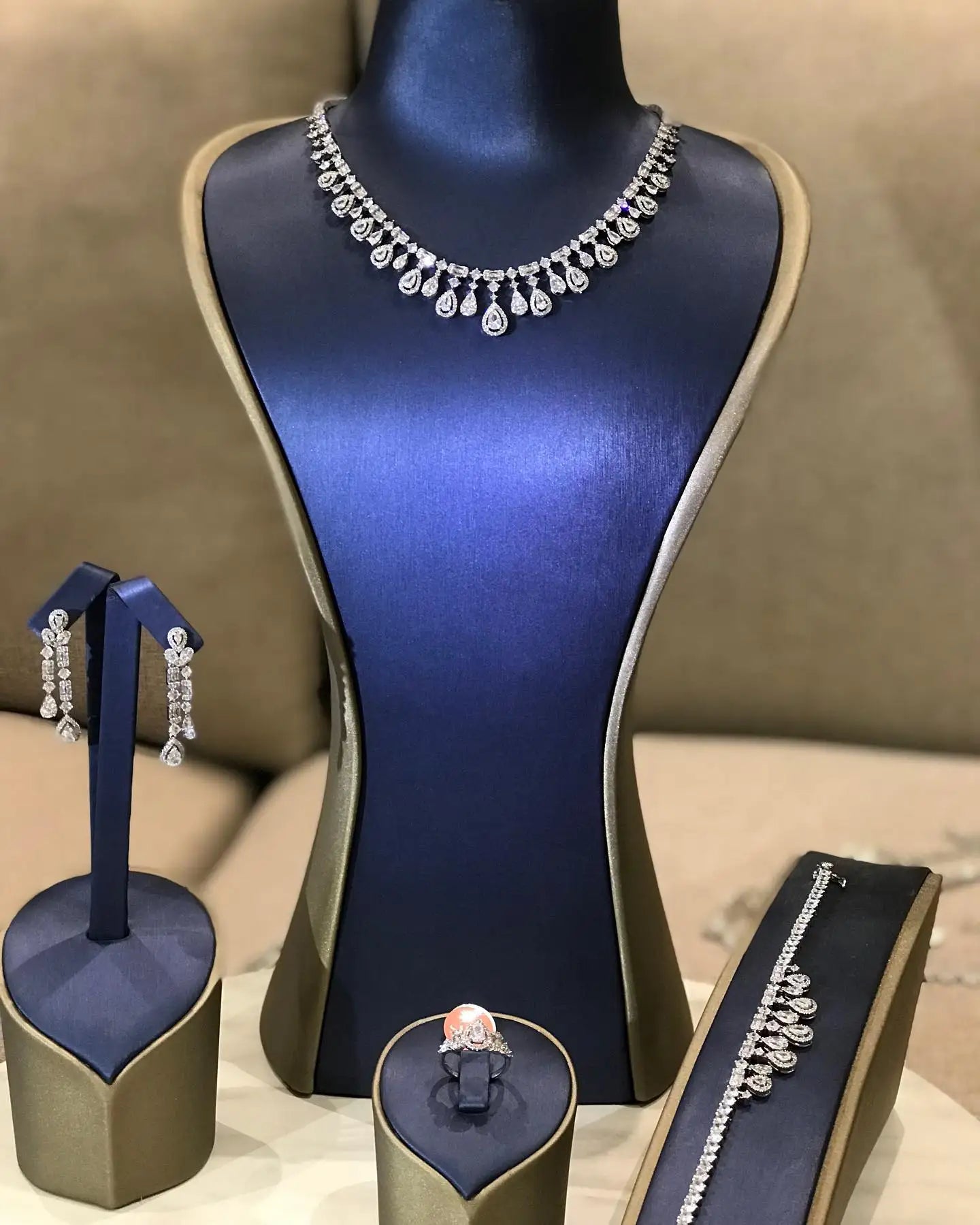 4 Piece Cubic Zirconia Bridal Wedding Jewelry Set with Crystal Accents - Elegant Necklace, Earrings, Bracelet & Ring for Brides, Bridesmaids & Formal Occasions