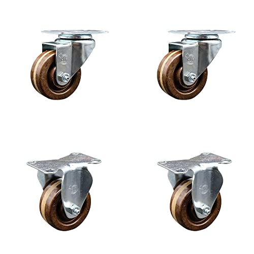 2 Swivel - 2 Rigid - Brown