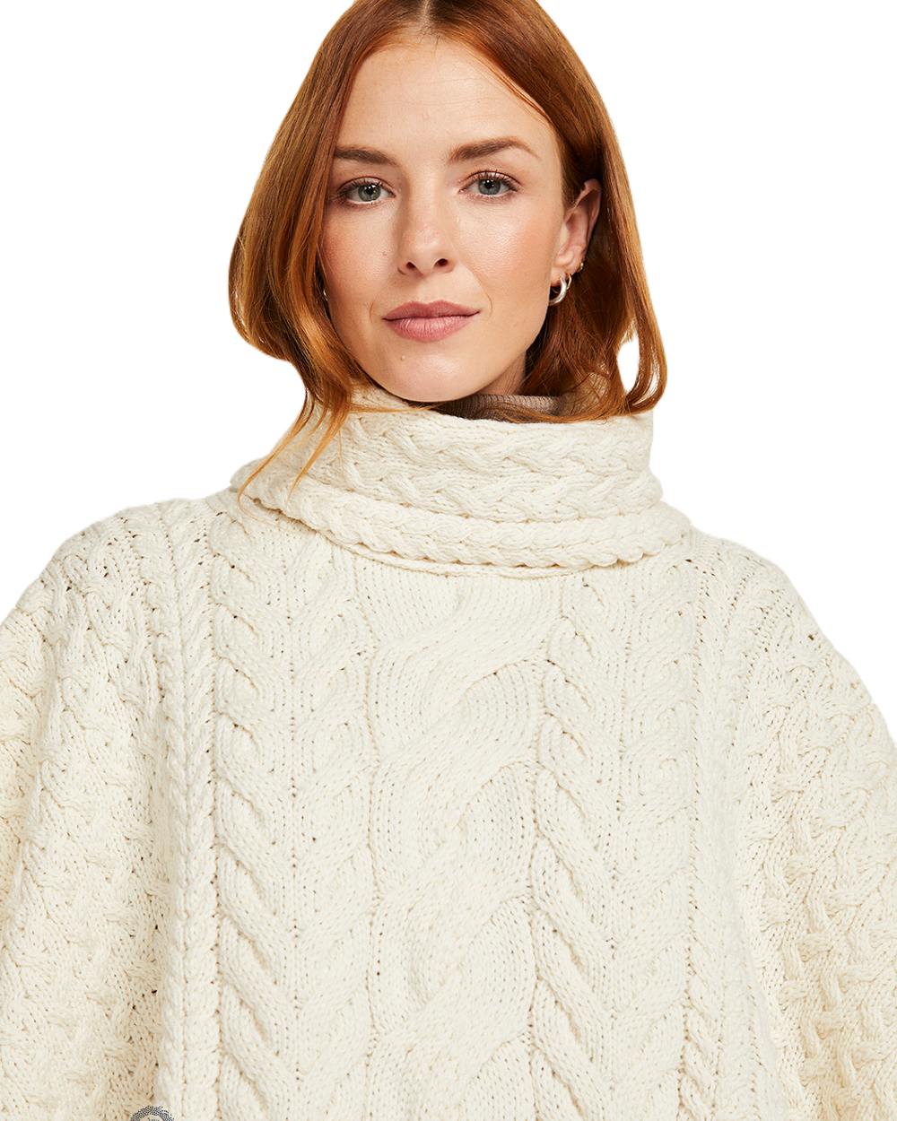 Warm Aran Merino Wool Cowl Neck Poncho for Women - Cozy Winter Wear for Outdoor Activities & Casual Fashion