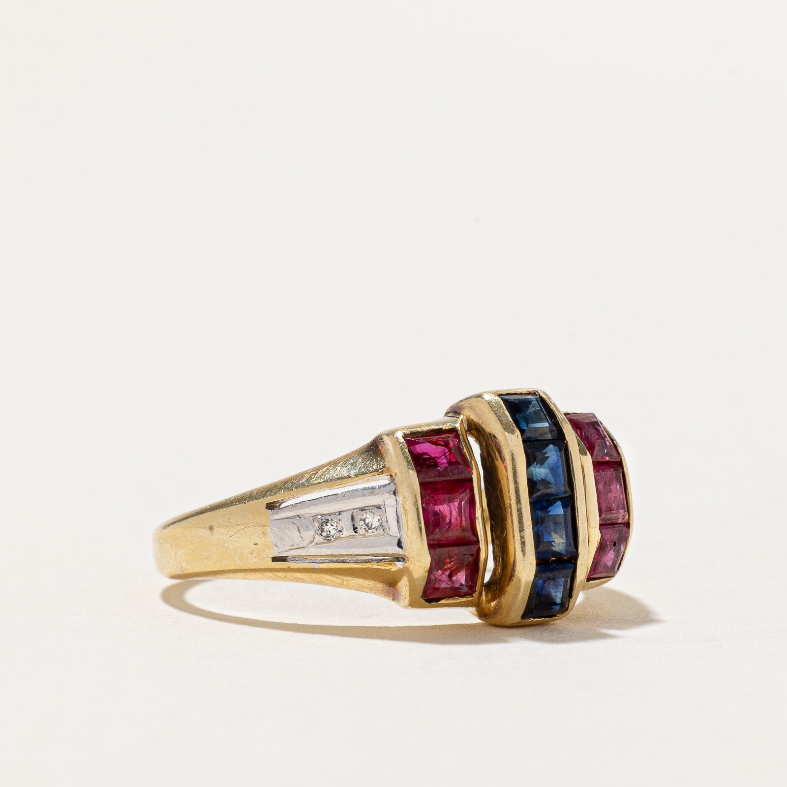 Exquisite Sapphire, Ruby & Diamond Multi-Column Ring | 0.02ctw Diamonds & 1.26ctw Gemstones | Size 7 | Perfect for Anniversary Gifts, Engagement Rings & Special Occasions