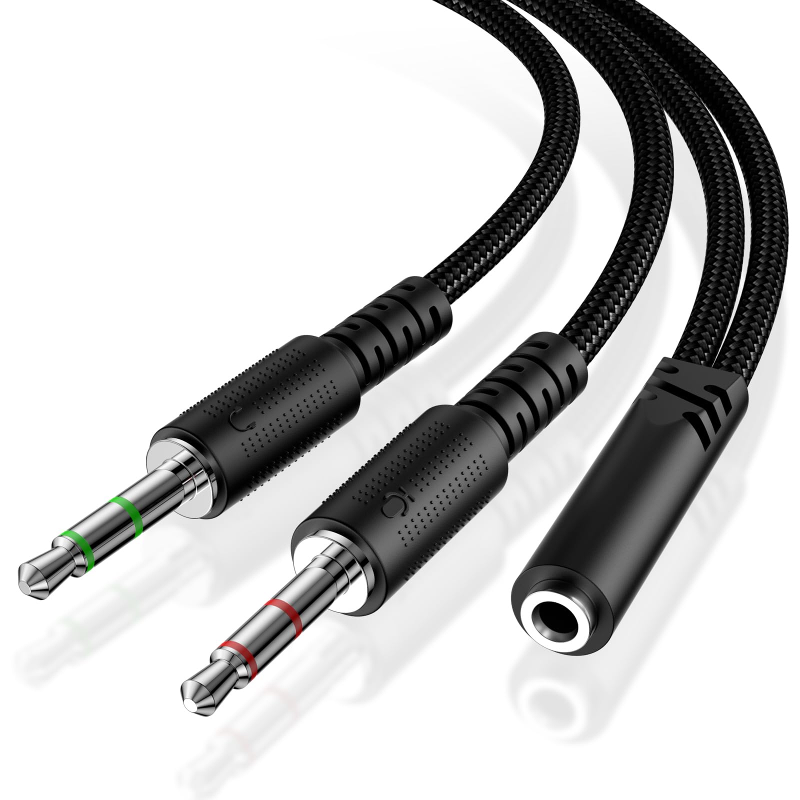 KOOPAO 3.5mm Headphone Splitter with Mic - Female to Dual Male Audio Cable for Gaming Headset, PC, Laptop & Speaker - Perfect for Multiplayer Gaming, Streaming & Conference Calls