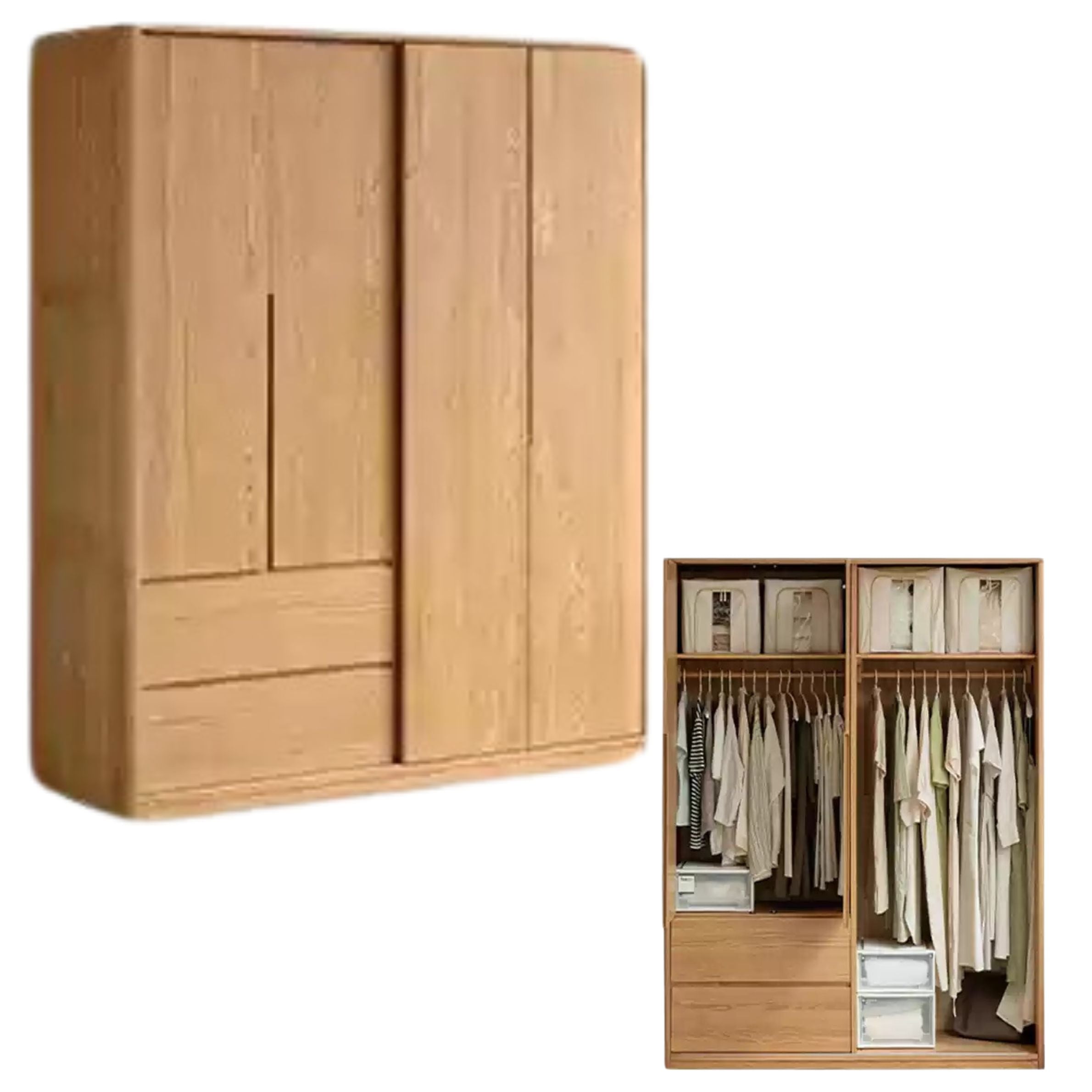 Solid Oak Wood Modern Wardrobe with Ample Storage - Perfect for Bedroom, Living Room, and Office Organization