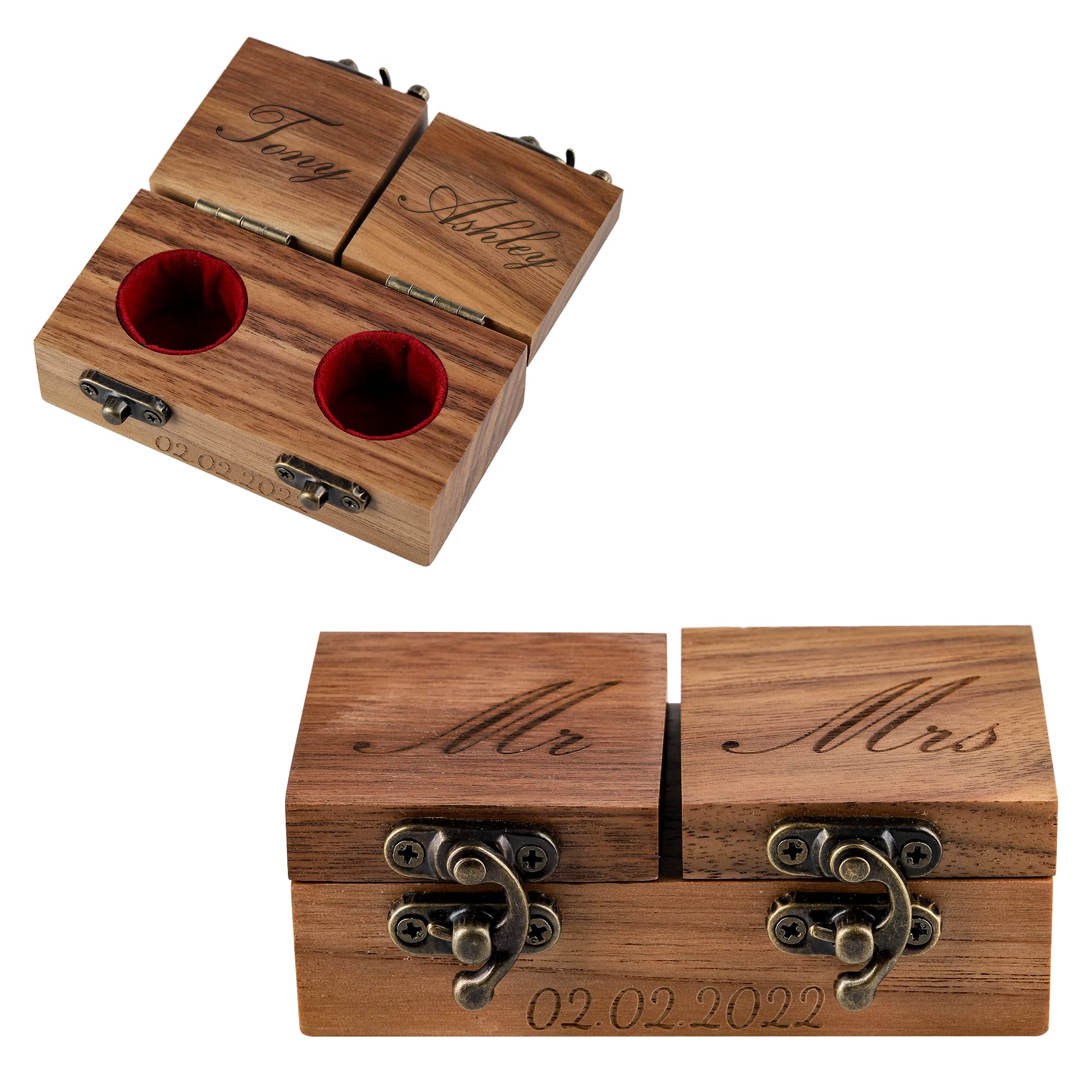 Personalized Wooden Wedding Ring Box - Custom Engraved Rustic Jewelry Holder for Engagement & Proposal - Portable Ring Bearer Box for Wedding Ceremony, Anniversary & Romantic Gifts
