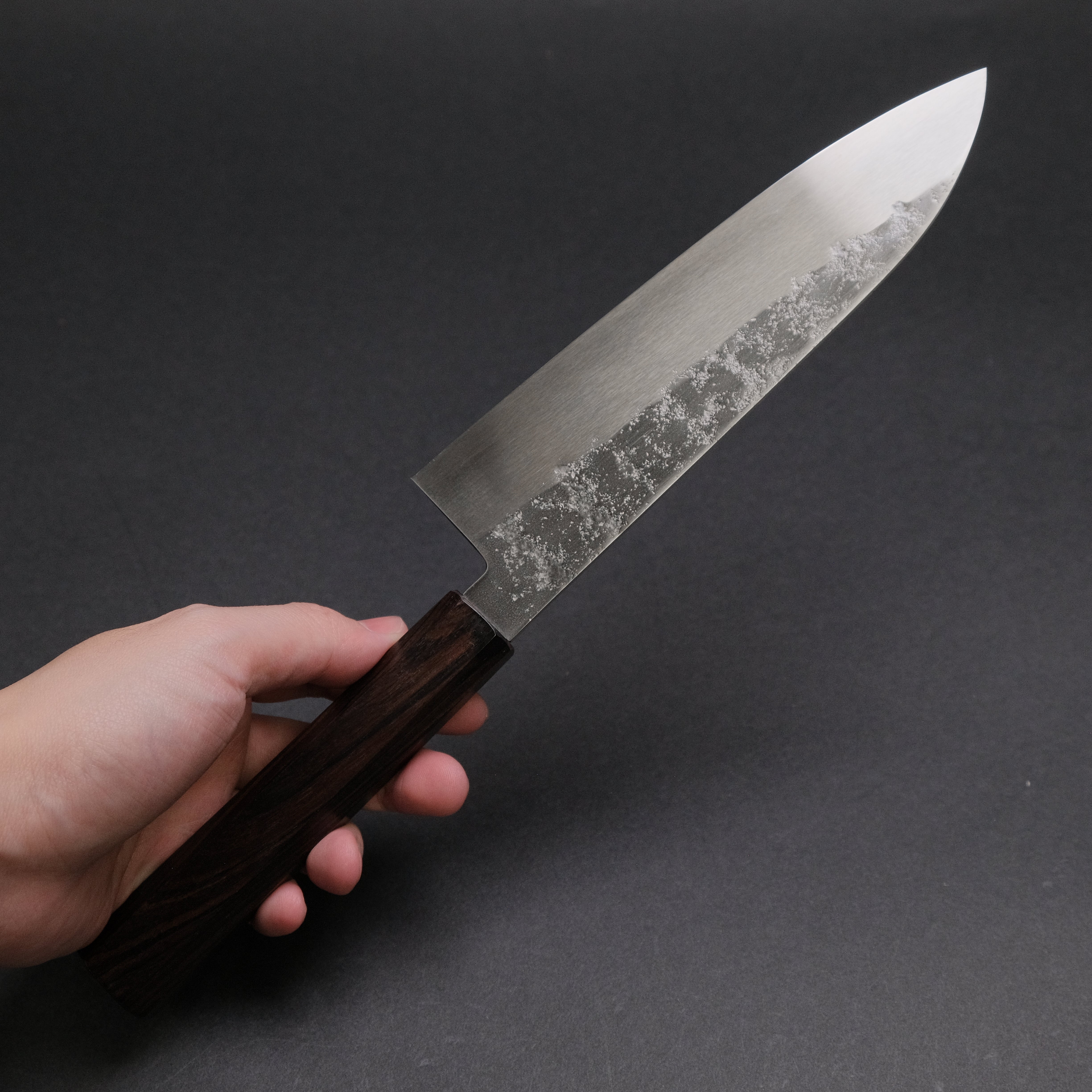 Hitohira Imojiya TH Silver #3 Nashiji Santoku Knife with Ebony Handle - Premium Japanese Kitchen Knife for Slicing, Dicing & Chopping Vegetables, Meat & Fish