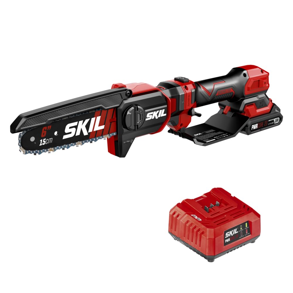 SKIL PWR CORE 20 Brushless 20V 6-Inch Telescopic Mini Chainsaw Kit with 2.0Ah Battery & Charger - Lightweight Cordless Chainsaw for Tree Trimming, Pruning, and DIY Projects (Up to 2.8 Feet Reach)