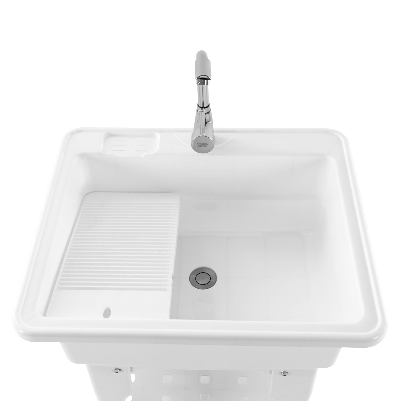 Large White Freestanding Utility Sink with Faucet & Removable Washboard - Spacious Laundry Tub for Laundry Room, Garage, Basement & Garden - Perfect for Washing Clothes, Cleaning Tools & Outdoor Use