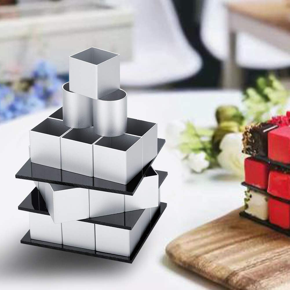 3D Metal Cube Cake Mold - Professional 3-Layer Rotating Mousse Dessert Baking Tool for Birthday Cakes, Wedding Desserts & Home Baking