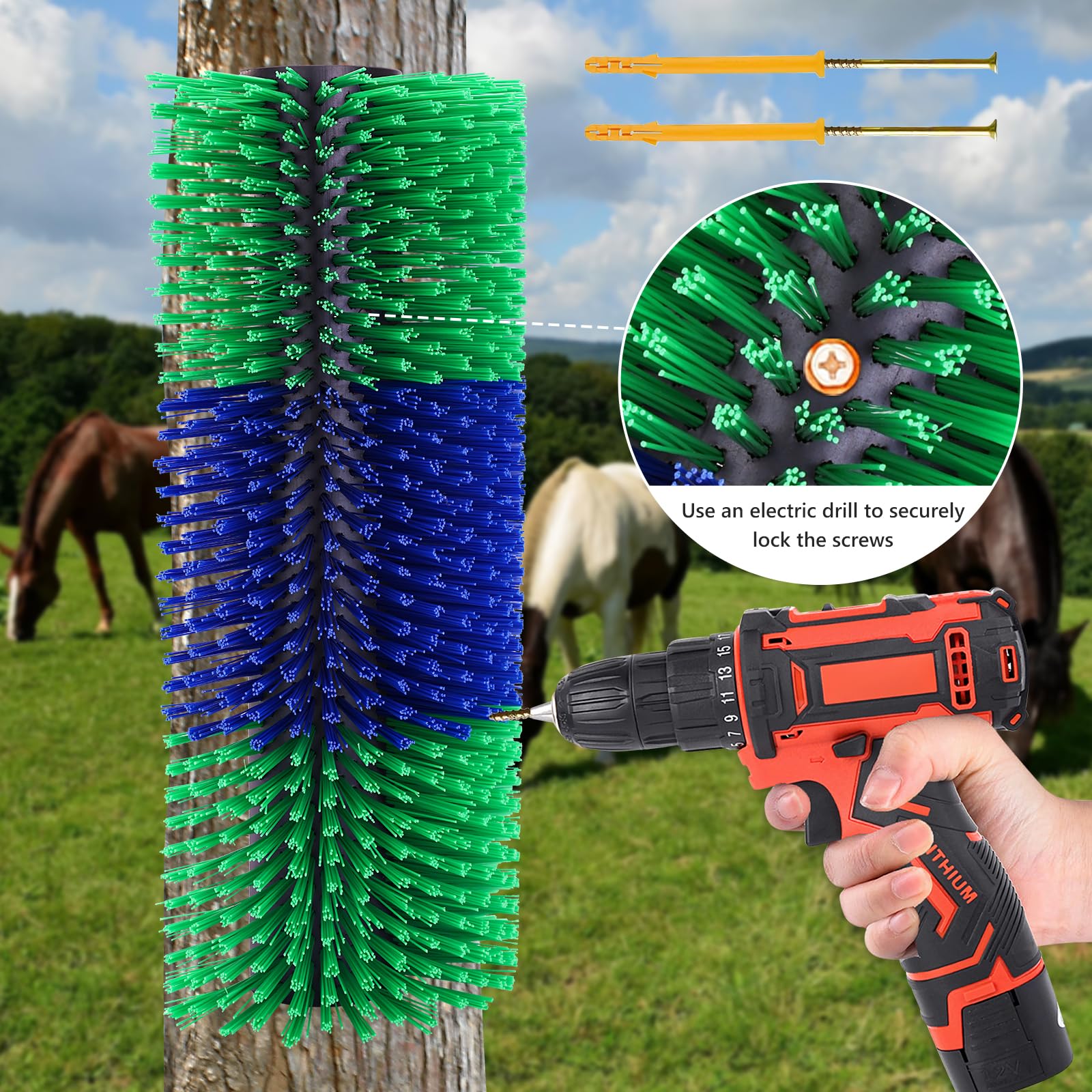 **Livestock Scratch Brushes for Horses, Cows, Sheep & Pigs – Heavy Duty Massage Grooming Brush with Screws – Relieve Itching & Stress – Perfect for Barns, Farms & Stables**