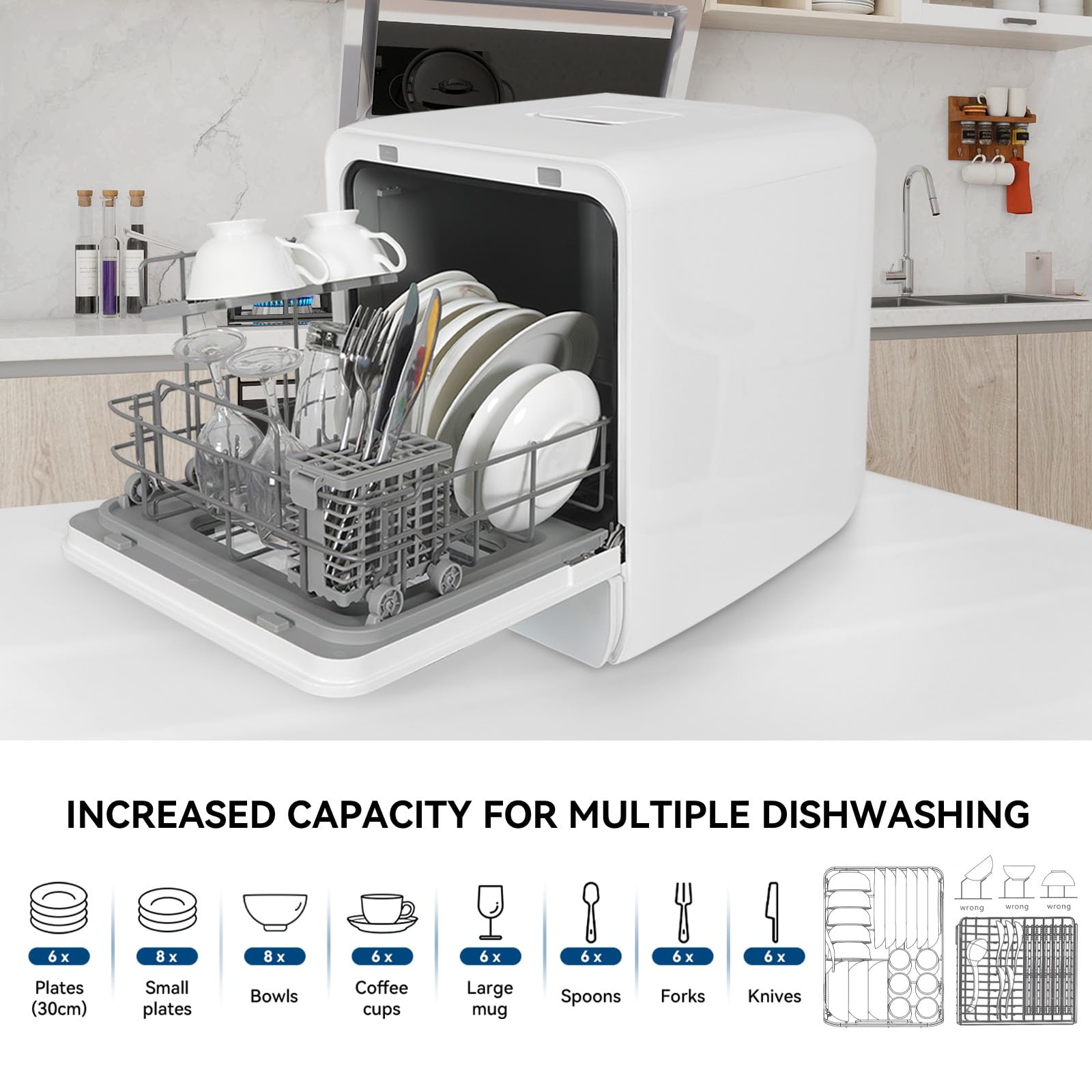 Portable Countertop Dishwasher with 6+4 Wash Programs | Built-in 5L Water Tank | Dual Water Supply Modes | Touch Control & LED Display | Drying Cycle & Fruit Wash Function | Perfect for Apartments, RVs, Dorms & Small Kitchens