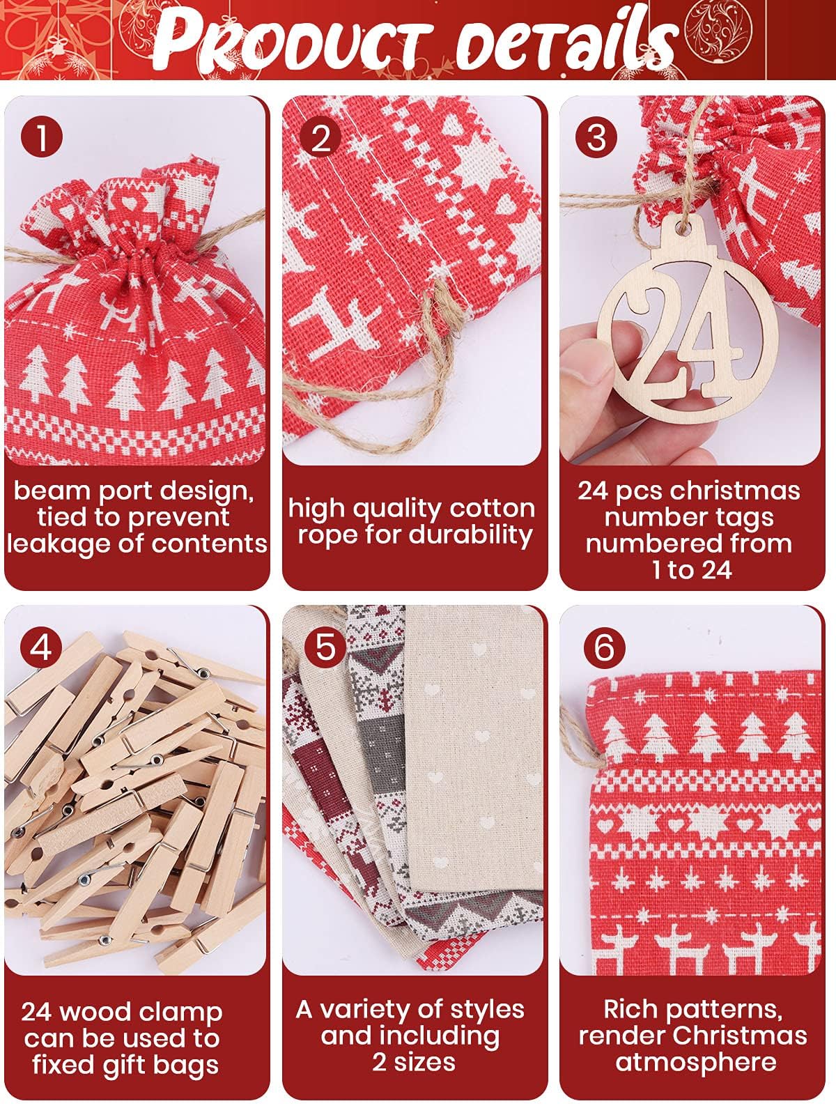 24 Days Christmas Advent Calendar Bags - Burlap Drawstring Gift Bags for Kids & Adults | DIY Holiday Candy Bags, Xmas Countdown Decorations - Perfect for Home, Party & Festive Gift Giving