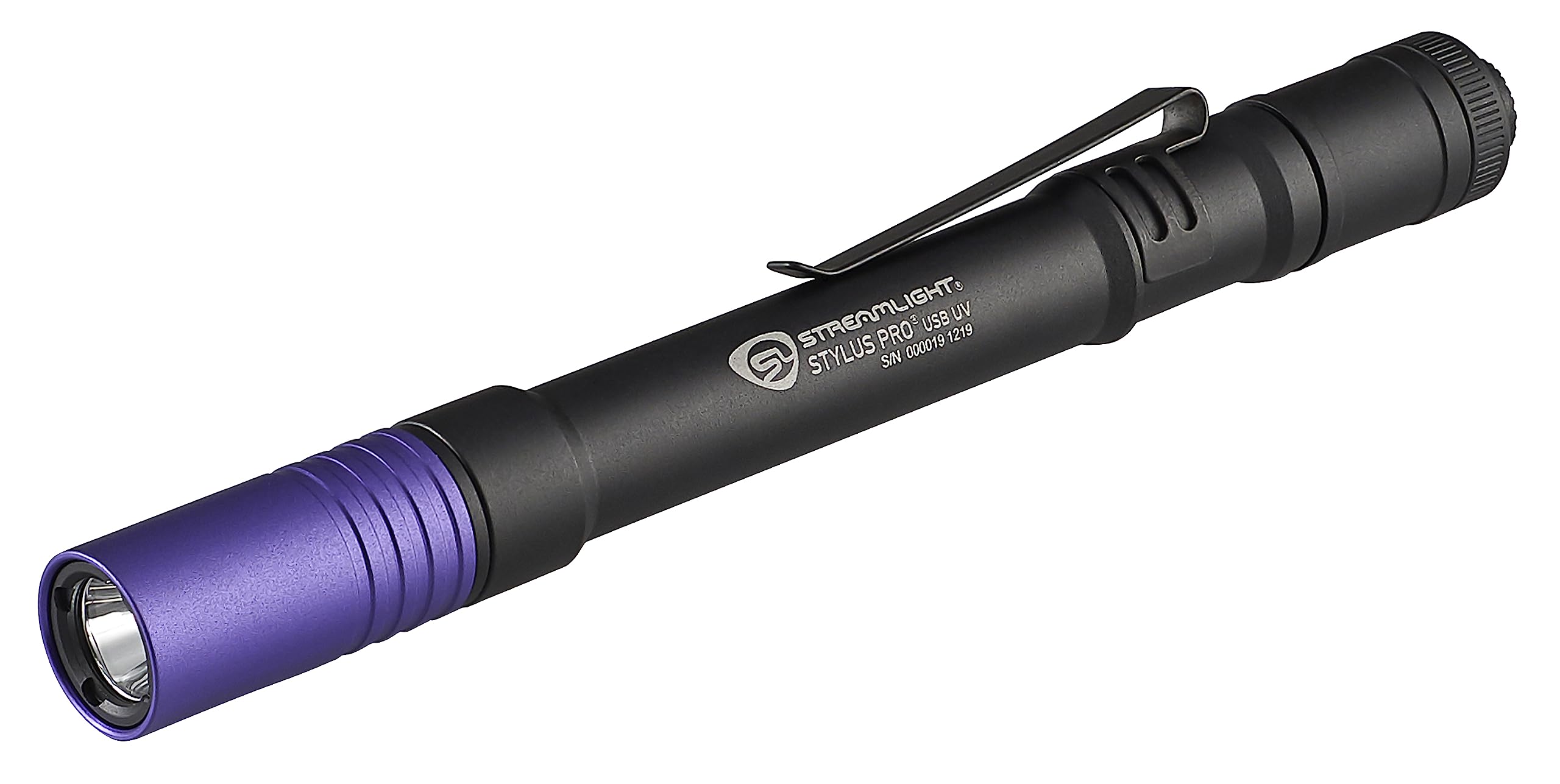 Streamlight 66148 Stylus Pro USB 400nm UV Rechargeable Penlight with 120V AC Adapter, USB Cord & Nylon Holster - Black UV Flashlight for Forensic Investigation, Currency Verification & Leak Detection