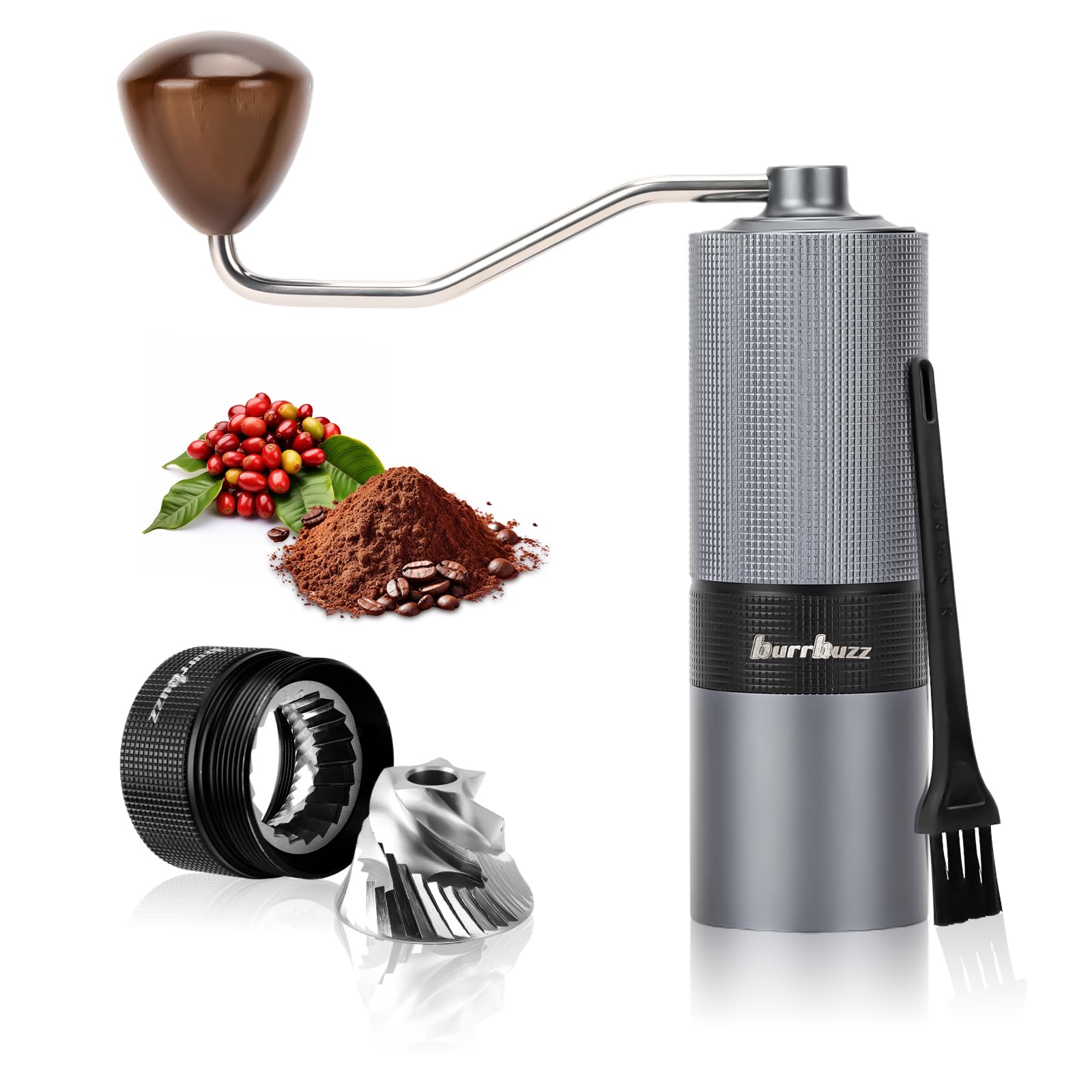 Premium Manual Coffee Grinder - Stainless Steel Conical Burr Mill with Adjustable Settings for Espresso, Pour Over & Cold Brew | Portable Hand Crank Design, Easy to Clean | Perfect Travel Gift & Home Brewing (Gray)
