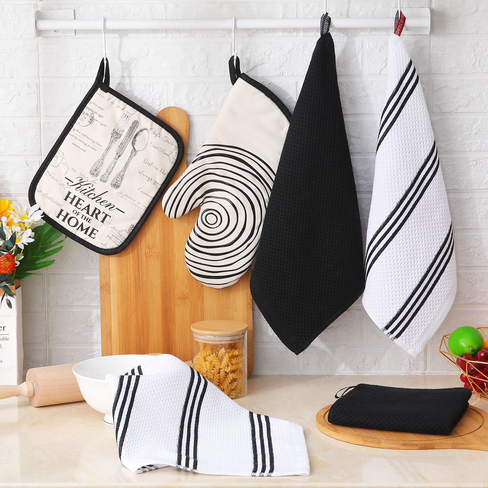 Premium Cotton Waffle Weave Dish Cloths - Super Absorbent & Quick Drying - 6 Pack for Kitchen Cleaning